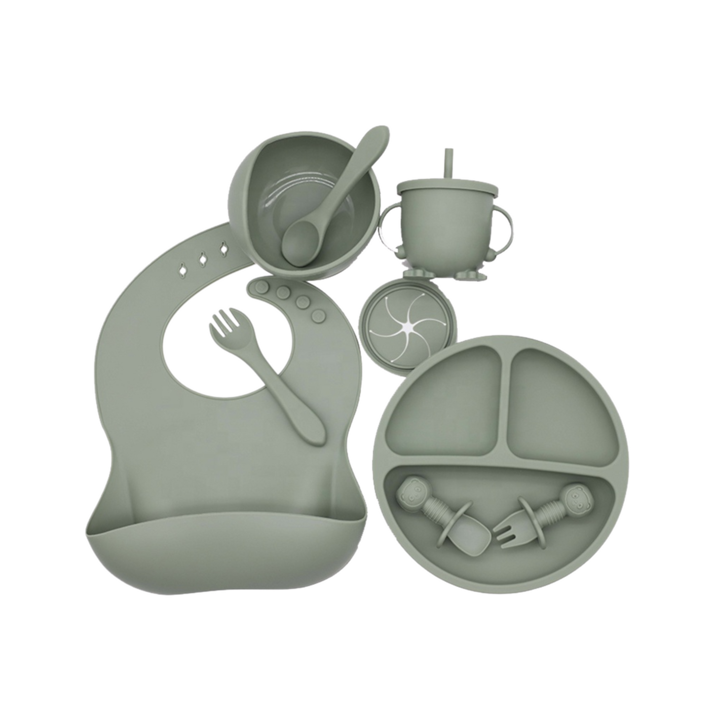 10-Piece Silicone Baby Feeding Set - Sage