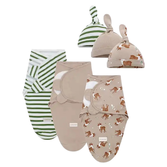 Newborn Swaddle Wrap & Beanie Set of Three - Deer