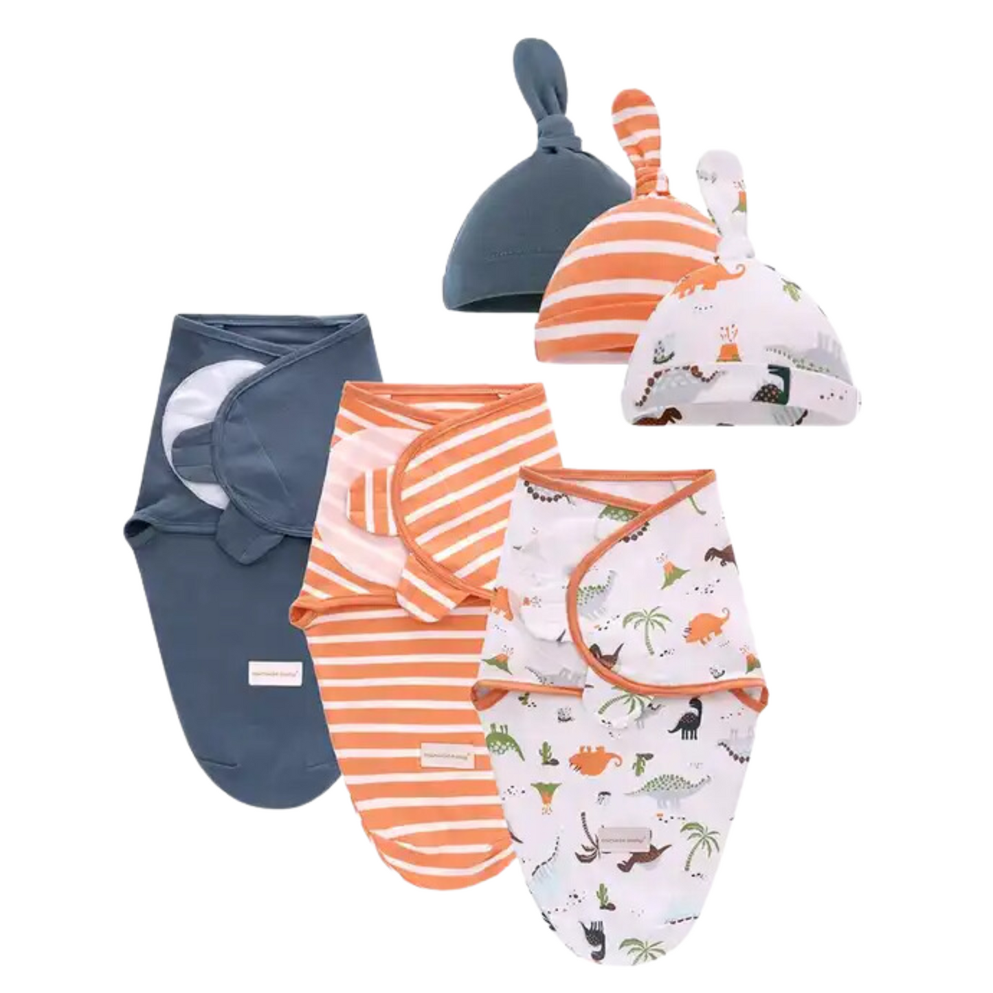 Newborn Swaddle Wrap & Beanie Set of Three - Dinosaur