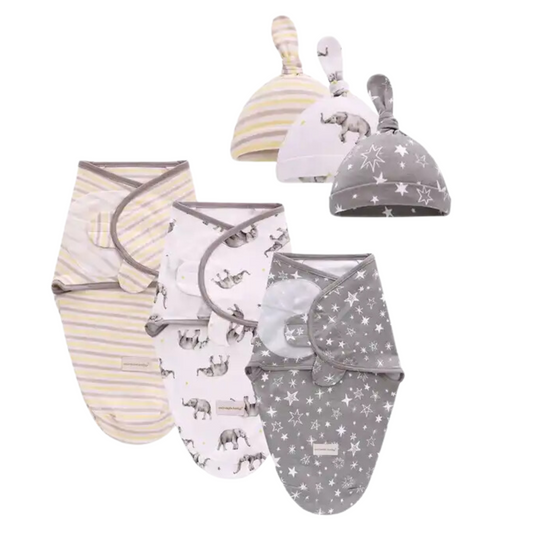 Newborn Swaddle Wrap & Beanie Set of Three - Elephant