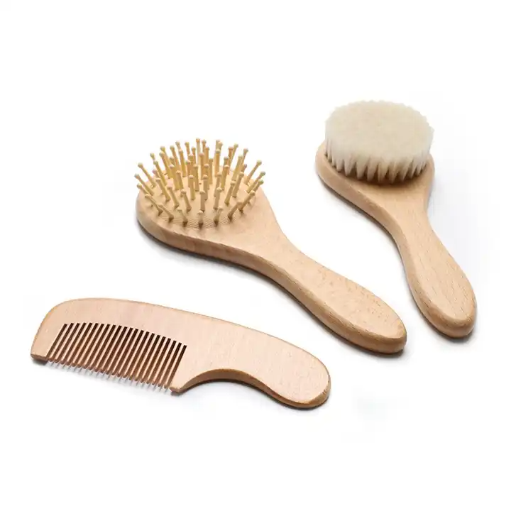 Baby & Toddler Wool Brush, Bristle Brush and Comb Set