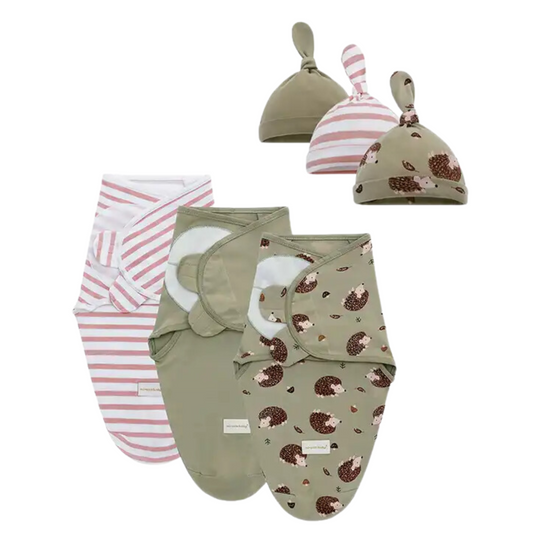 Newborn Swaddle Wrap & Beanie Set of Three - Hedgehog