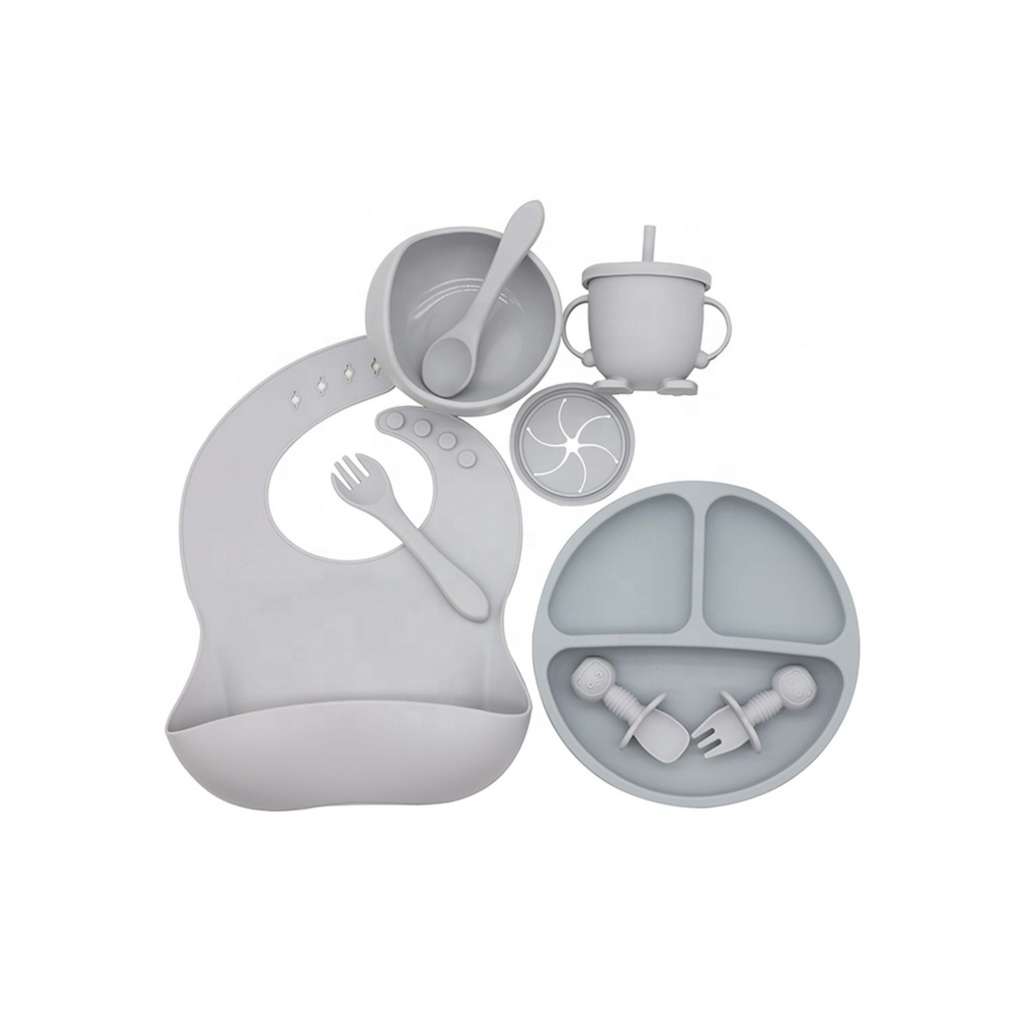 10-Piece Silicone Baby Feeding Set - Grey