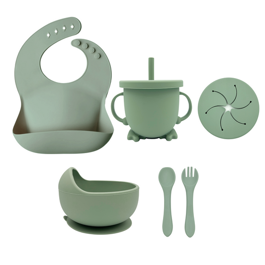 Baby Silicon Feeding 7 Piece Set Olive Green