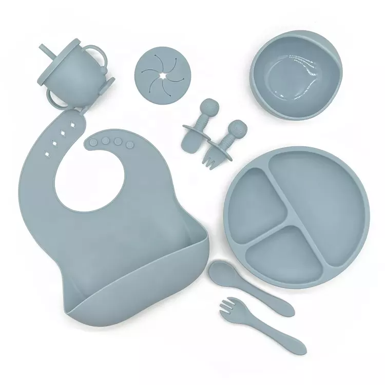 10-Piece Silicone Baby Feeding Set - Blue