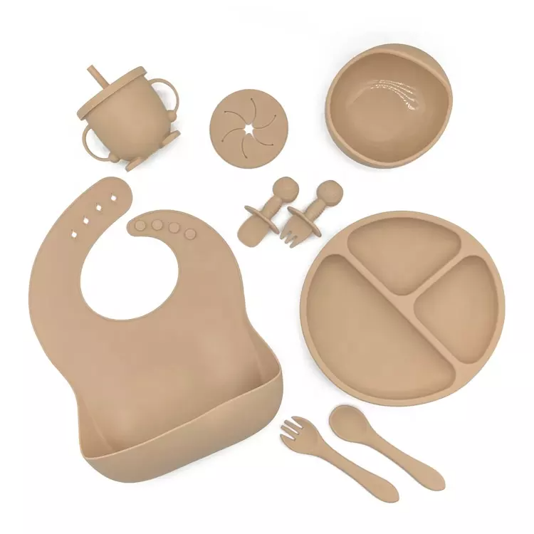 10-Piece Silicone Baby Feeding Set - Sand