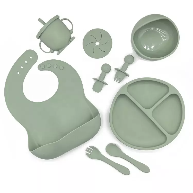 10-Piece Silicone Baby Feeding Set - Sage