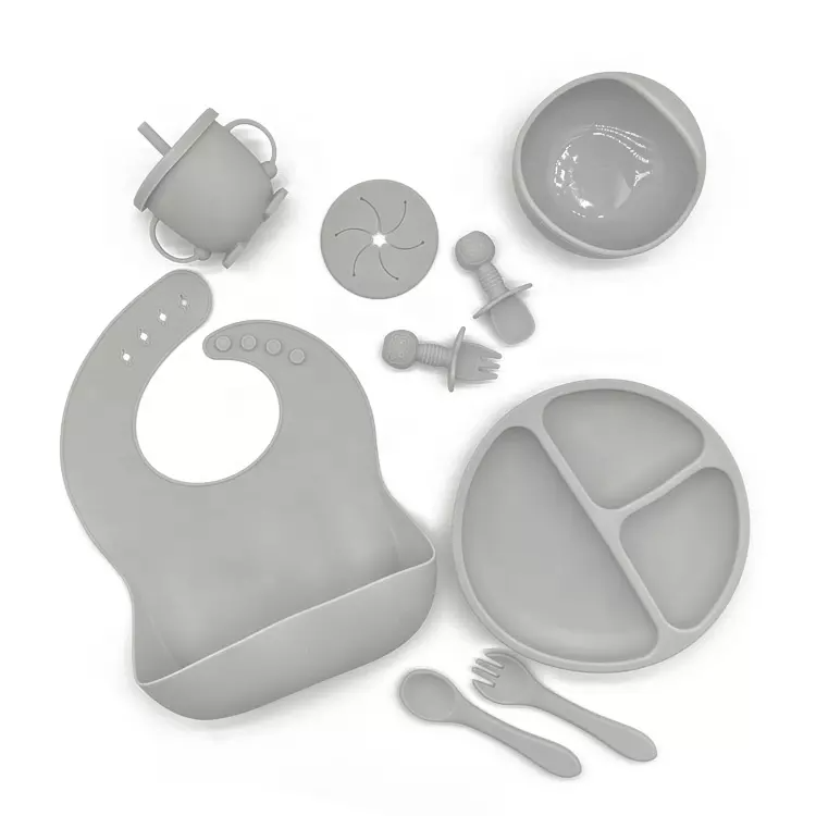 10-Piece Silicone Baby Feeding Set - Grey