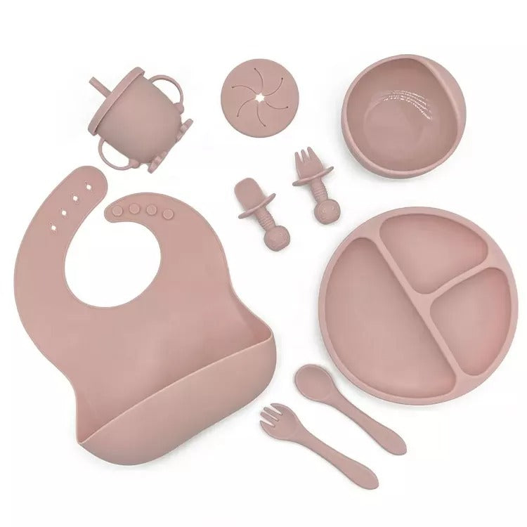 10-Piece Silicone Baby Feeding Set - Pale Pink